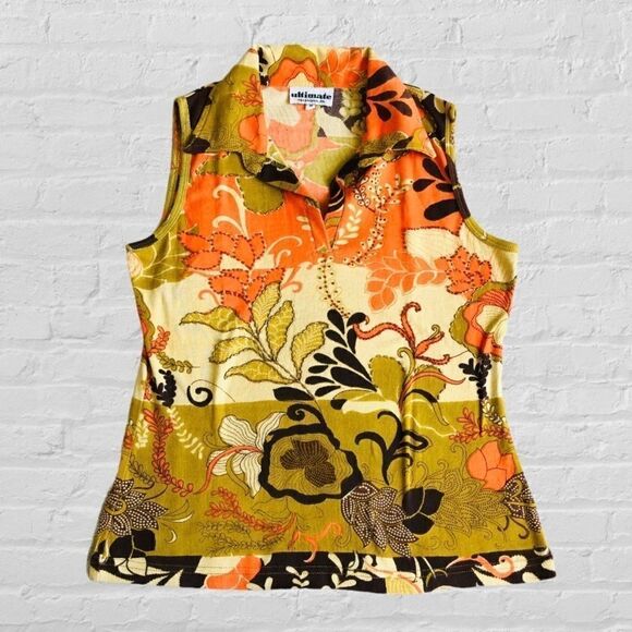 Ultimate Sleeveless Collared 70’s pattern Top - Picture 1 of 7